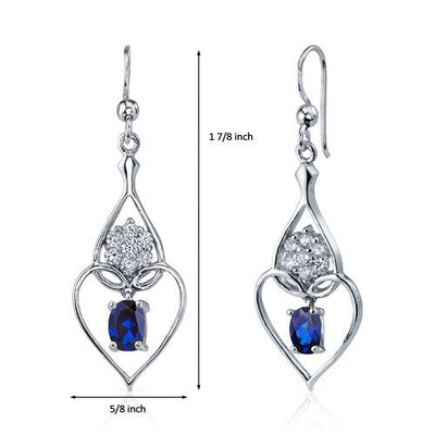 Blue Sapphire Earrings Sterling Silver Oval Shape 2 Carats