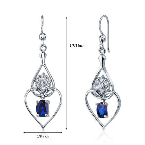 Blue Sapphire Earrings Sterling Silver Oval Shape 2 Carats