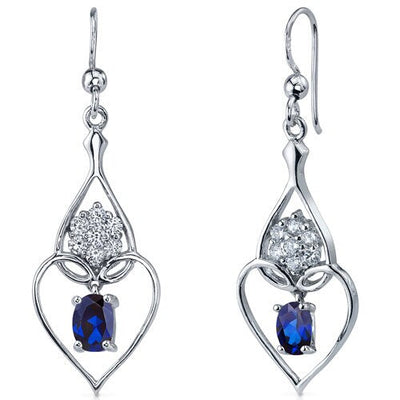 Blue Sapphire Earrings Sterling Silver Oval Shape 2 Carats