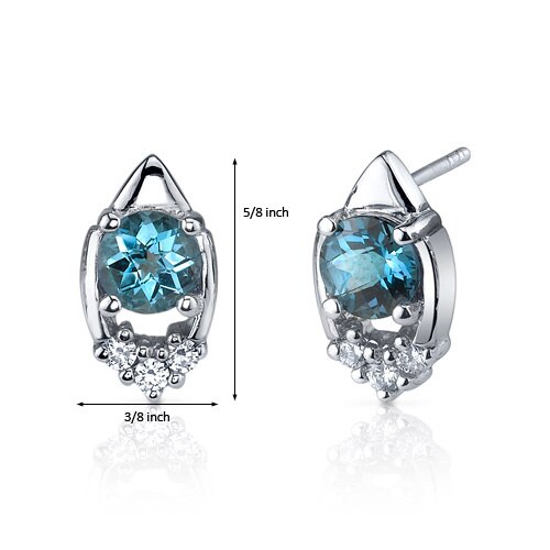 London Blue Topaz Earrings Sterling Silver Round Shape 2 Carats