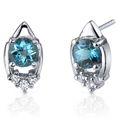 London Blue Topaz Earrings Sterling Silver Round Shape 2 Carats