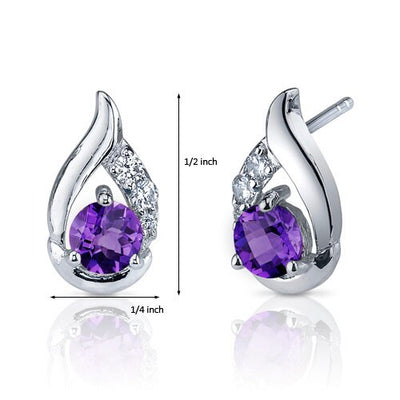 Amethyst Earrings Sterling Silver Round Shape 1 Carats