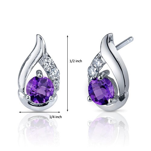 Amethyst Earrings Sterling Silver Round Shape 1 Carats