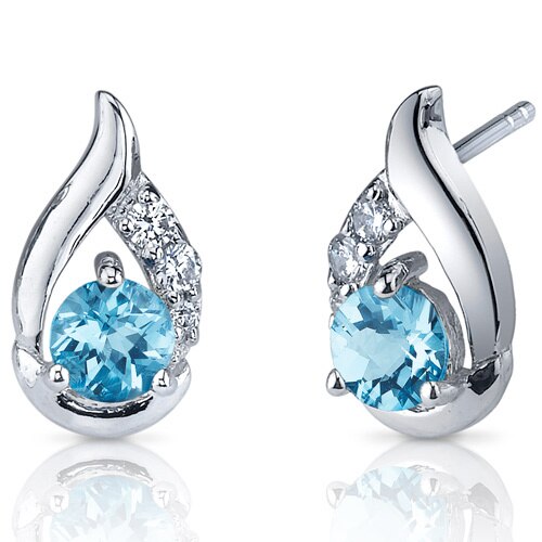 Swiss Blue Topaz Earrings Sterling Silver Round Shape 1 Carats