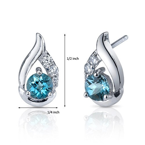 London Blue Topaz Earrings Sterling Silver Round Shape 1 Carats