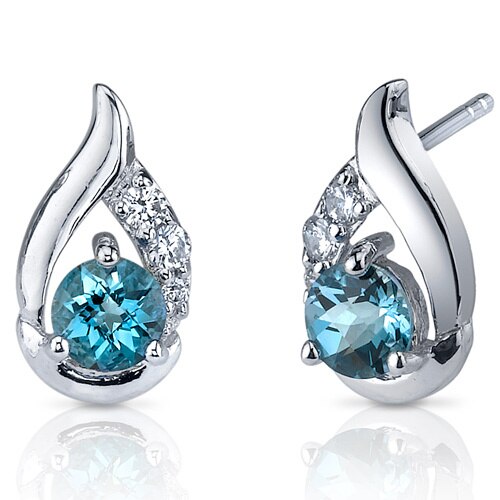 London Blue Topaz Earrings Sterling Silver Round Shape 1 Carats