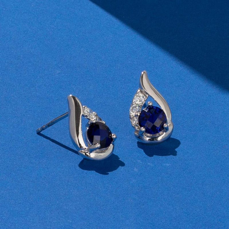 Blue Sapphire Earrings Sterling Silver Round Shape 1.5 Carats