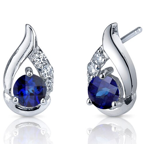 Blue Sapphire Earrings Sterling Silver Round Shape 1.5 Carats