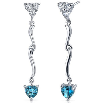 London Blue Topaz Earrings Sterling Silver Heart Shape 2 Carats