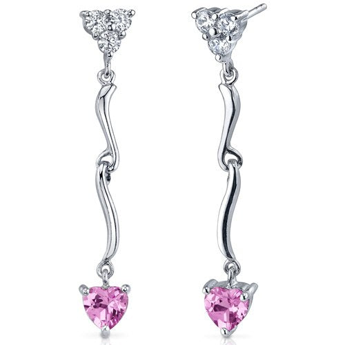 Pink Sapphire Earrings Sterling Silver Heart Shape 2 Carats