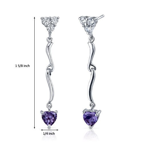 Alexandrite Earrings Sterling Silver Heart Shape 2 Carats