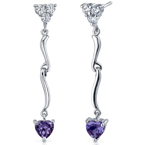 Alexandrite Earrings Sterling Silver Heart Shape 2 Carats