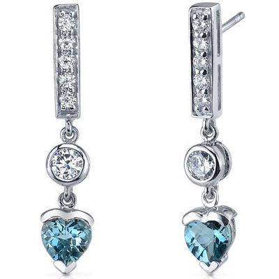 London Blue Topaz Earrings Sterling Silver Heart Shape 2 Carats