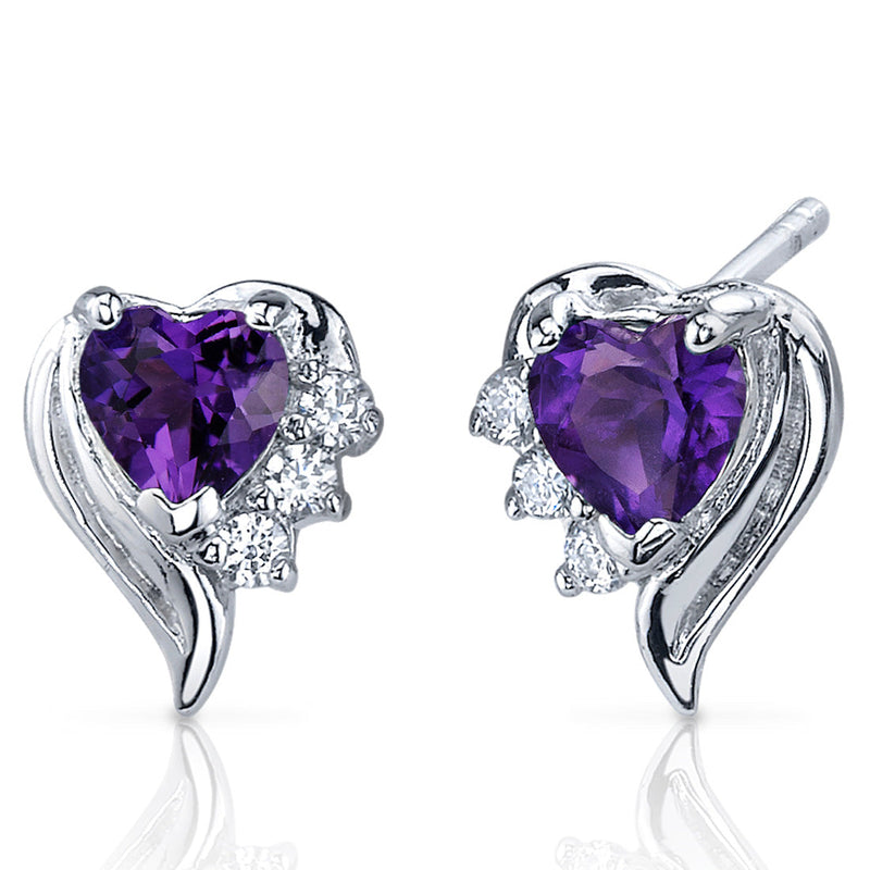 Amethyst Earrings Sterling Silver Heart Shape 1 Carats