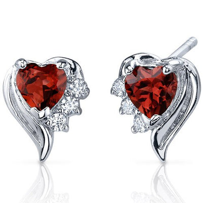 Garnet Earrings Sterling Silver Heart Shape 1 Carats