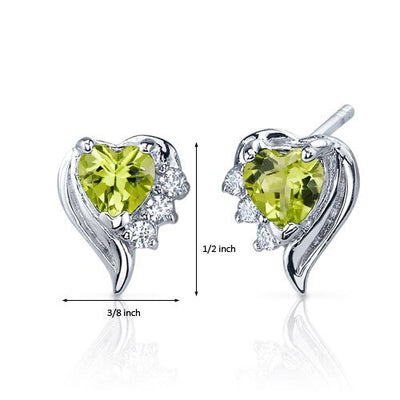 Peridot Earrings Sterling Silver Heart Shape 1 Carats