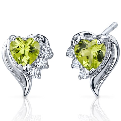 Peridot Earrings Sterling Silver Heart Shape 1 Carats