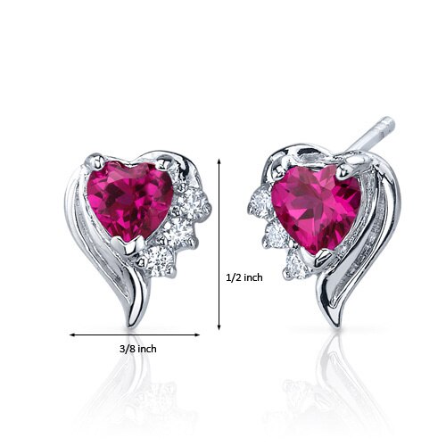 Ruby Earrings Sterling Silver Heart Shape 1.5 Carats