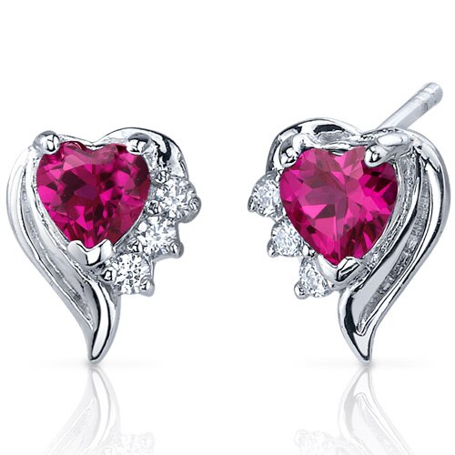 Ruby Earrings Sterling Silver Heart Shape 1.5 Carats