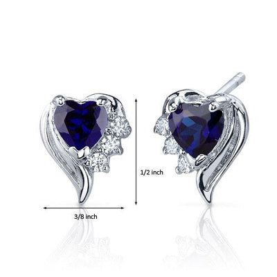 Blue Sapphire Earrings Sterling Silver Heart Shape 1.5 Carats