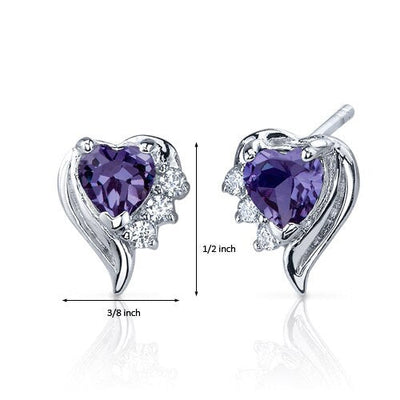 Alexandrite Earrings Sterling Silver Heart Shape 1.5 Carats