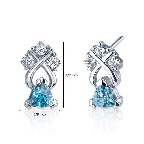 Swiss Blue Topaz Earrings Sterling Silver Trillion Shape 1 Cts