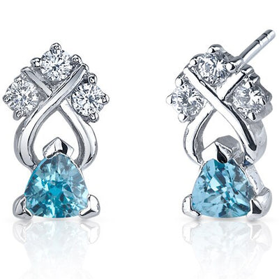 Swiss Blue Topaz Earrings Sterling Silver Trillion Shape 1 Cts