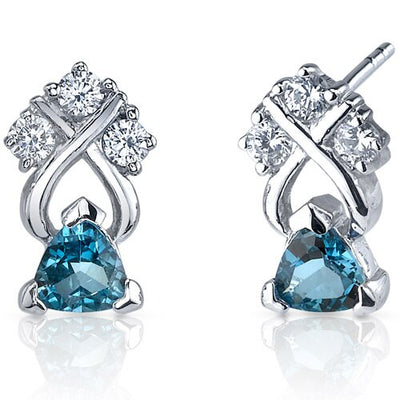 London Blue Topaz Earrings Sterling Silver Trillion Shape 1 Cts