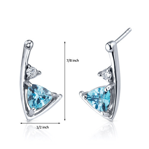 Swiss Blue Topaz Earrings Sterling Silver Trillion Cut 1.50 Carats