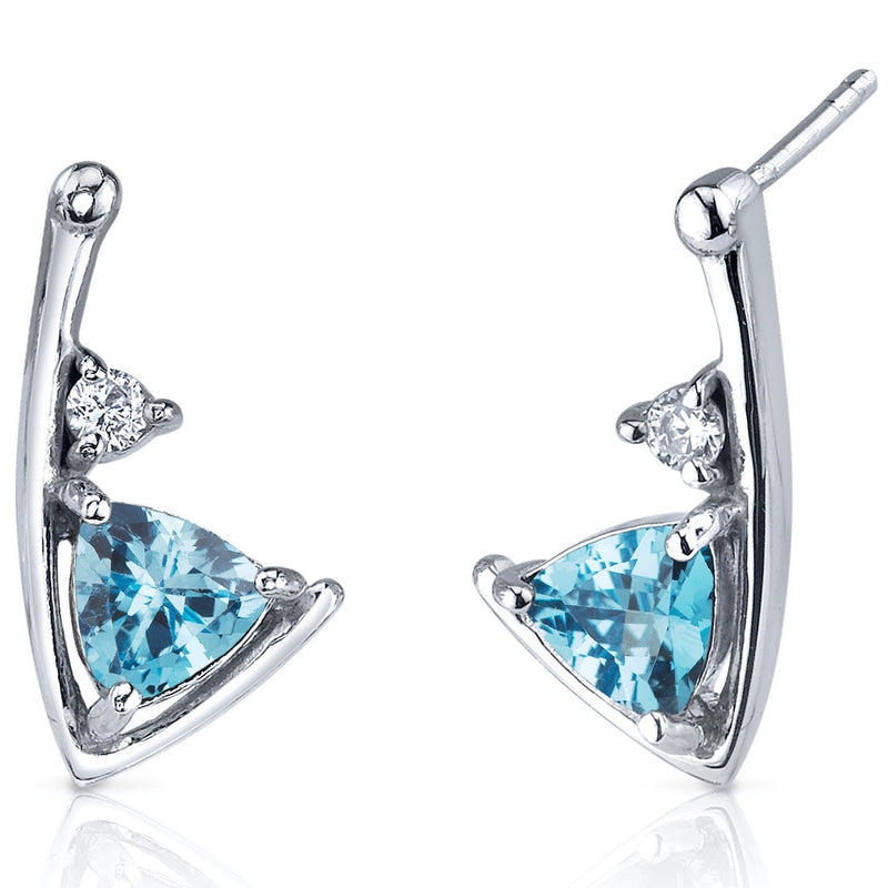 Swiss Blue Topaz Earrings Sterling Silver Trillion Cut 1.50 Carats