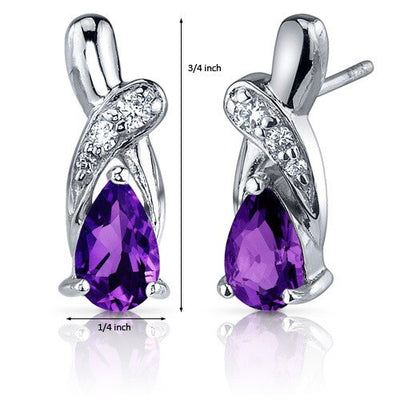 Amethyst Earrings Sterling Silver Pear Shape 1.5 Carats