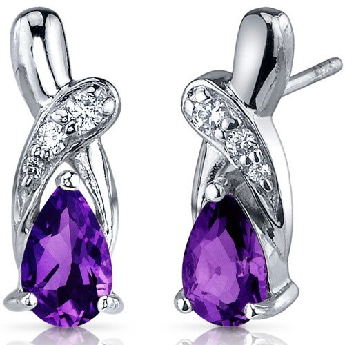 Amethyst Earrings Sterling Silver Pear Shape 1.5 Carats