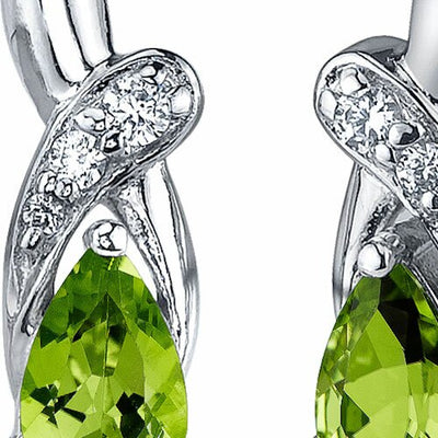 Peridot Earrings Sterling Silver Pear Shape 1.5 Carats