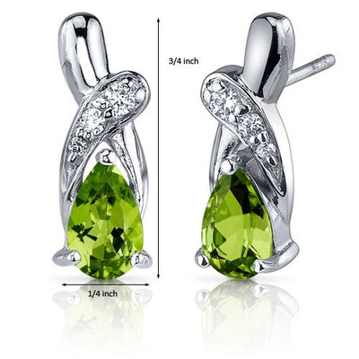 Peridot Earrings Sterling Silver Pear Shape 1.5 Carats