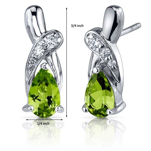 Peridot Earrings Sterling Silver Pear Shape 1.5 Carats