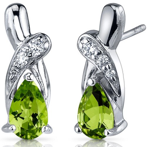 Peridot Earrings Sterling Silver Pear Shape 1.5 Carats