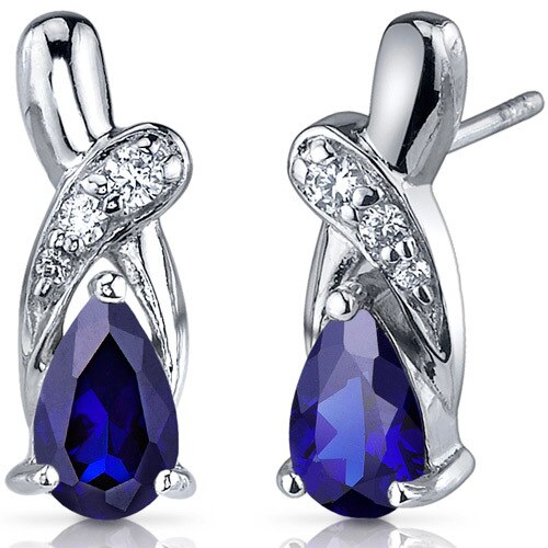 Blue Sapphire Earrings Sterling Silver Pear Shape 2 Carats