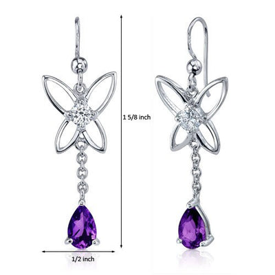 Amethyst Earrings Sterling Silver Pear Shape 1.5 Carats