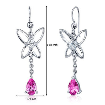 Pink Sapphire Earrings Sterling Silver Pear Shape 2 Carats