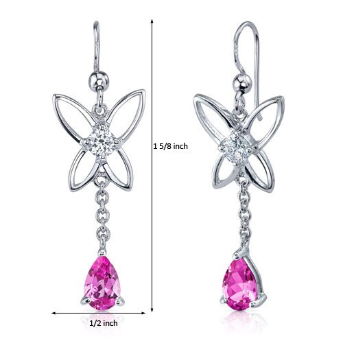 Pink Sapphire Earrings Sterling Silver Pear Shape 2 Carats