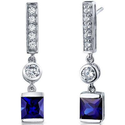 Blue Sapphire Earrings Sterling Silver Princess Cut 2.5 Carats