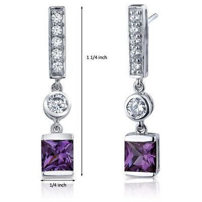 Alexandrite Earrings Sterling Silver Princess Cut 3 Carats