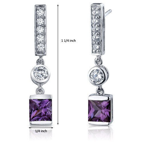 Alexandrite Earrings Sterling Silver Princess Cut 3 Carats