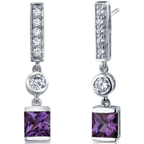 Alexandrite Earrings Sterling Silver Princess Cut 3 Carats