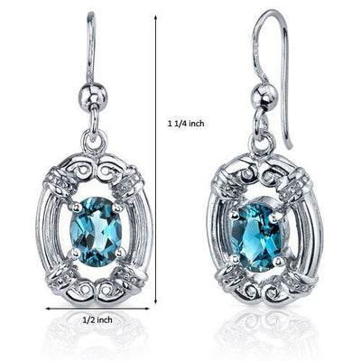 London Blue Topaz Earrings Sterling Silver Oval Shape 1.75 Cts