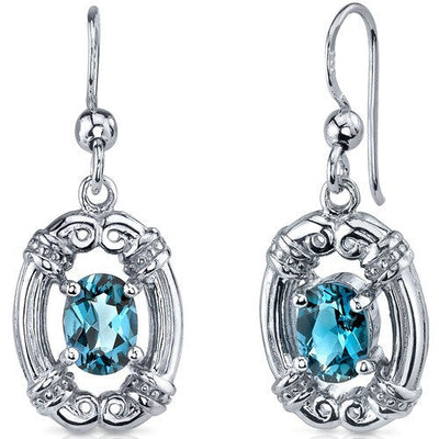 London Blue Topaz Earrings Sterling Silver Oval Shape 1.75 Cts