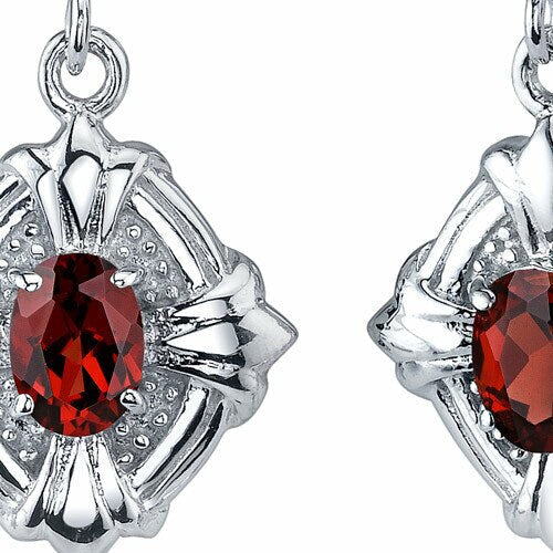 Garnet Earrings Sterling Silver Oval Shape 2 Carats SE7494