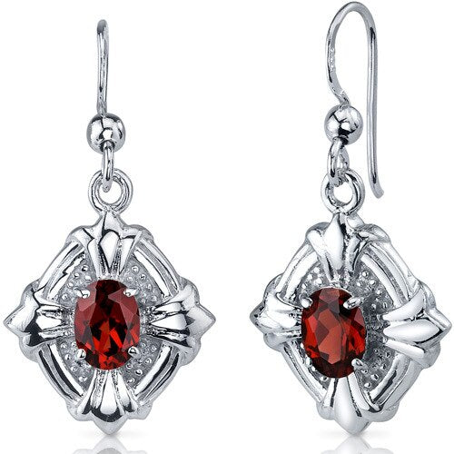 Garnet Earrings Sterling Silver Oval Shape 2 Carats SE7494