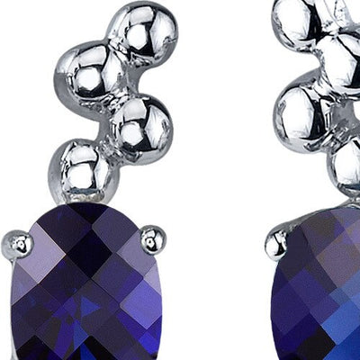 Blue Sapphire Earrings Sterling Silver Oval Shape 2 Carats