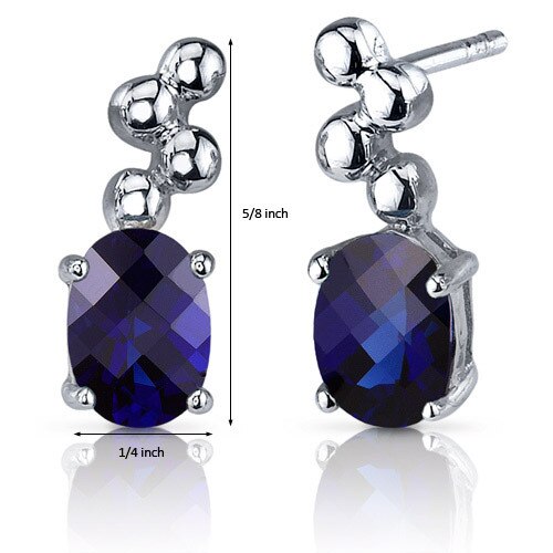 Blue Sapphire Earrings Sterling Silver Oval Shape 2 Carats